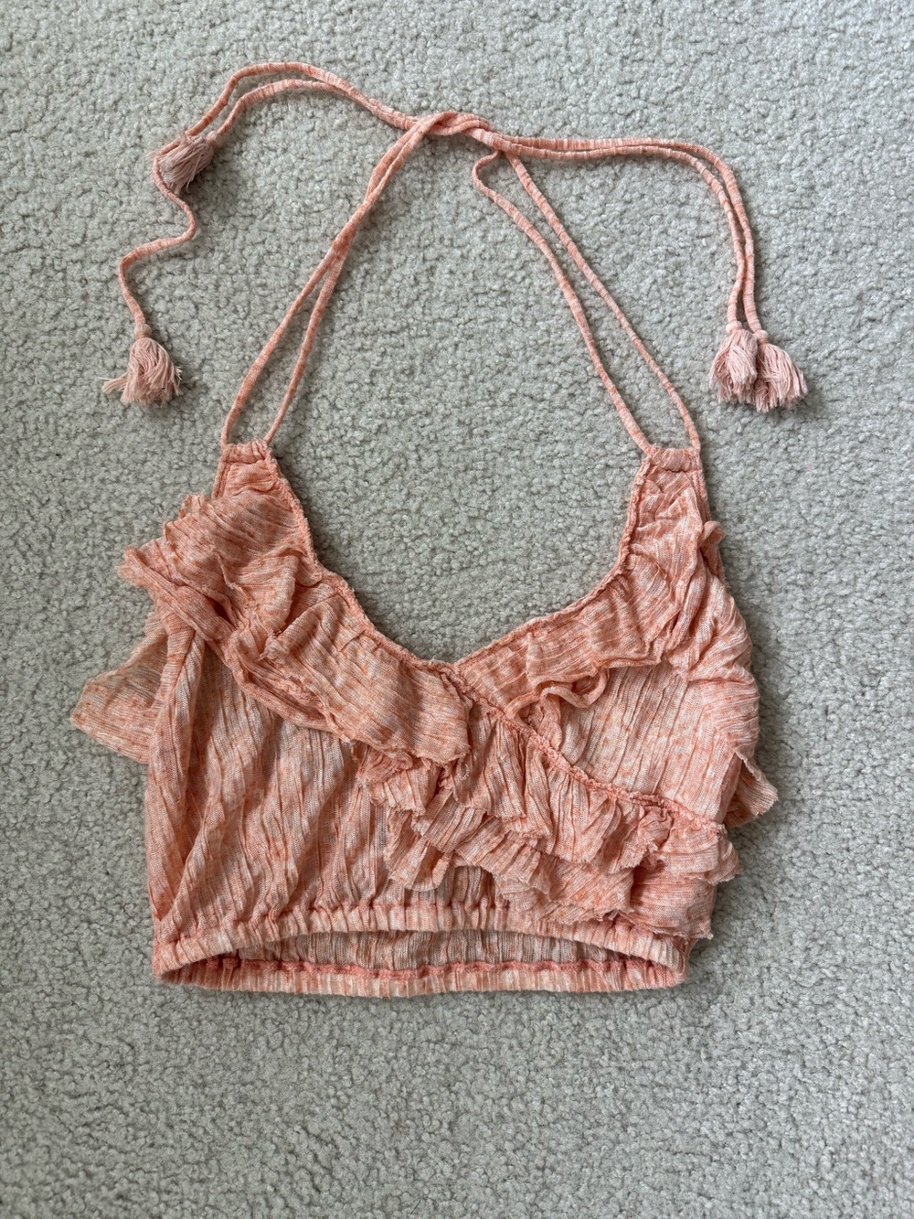 We The Free Peach Ruffle Halter Tank